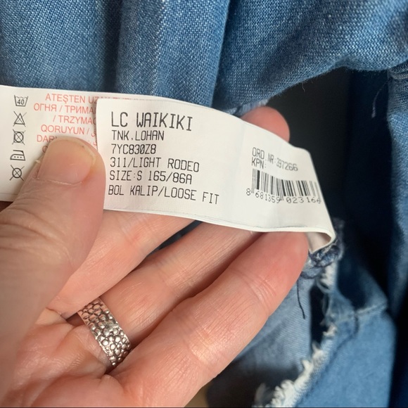 Boho Chambray Western Shirt Dress Ruffle Sleeves Frayed Hem Women’s Small - Picture 14 of 16